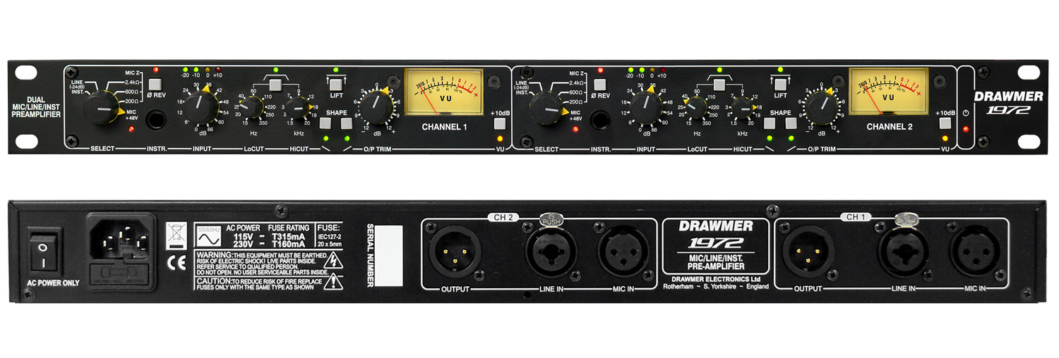 Drawmer 1972 Dual channel preamp front and back panel